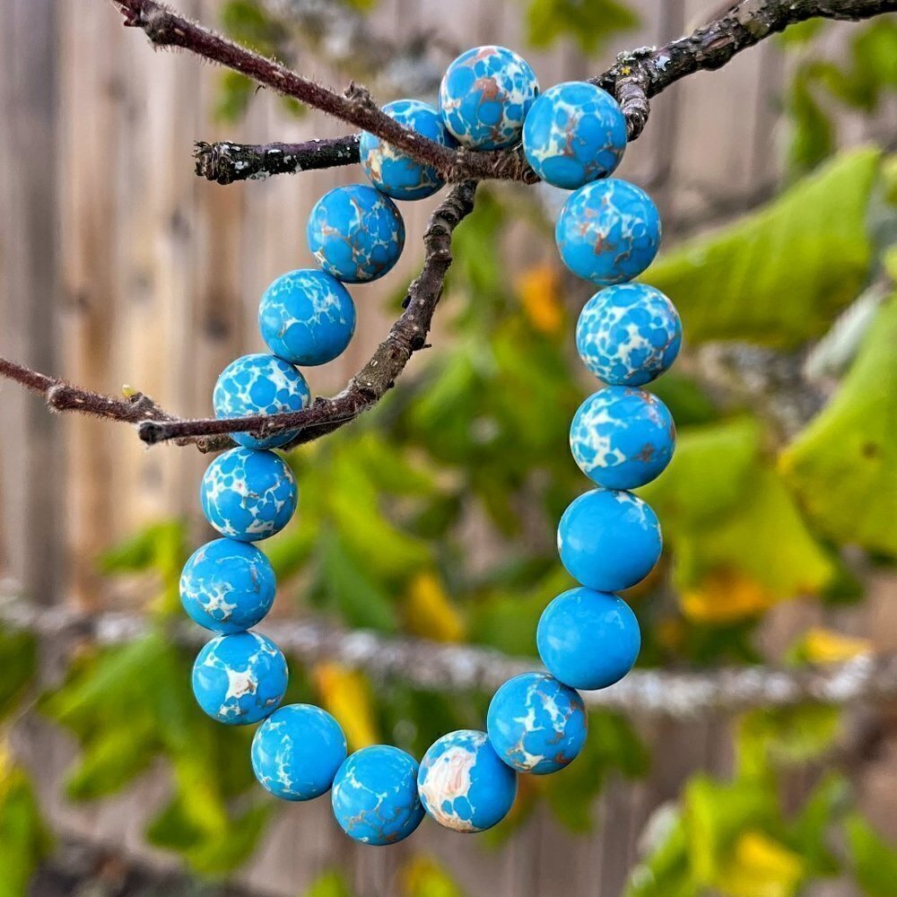 Turquoise Blue Beaded Stretch Bracelet - Picture 3 of 4